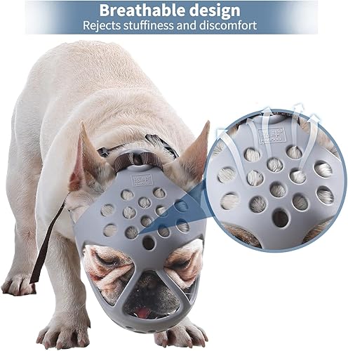 Miniatura 4 de Bozal corto para perro, bozal de silicona suave con cara plana para bulldog francés Shih Tzu y Pug para morder, masticar, lamer y aseo, permite