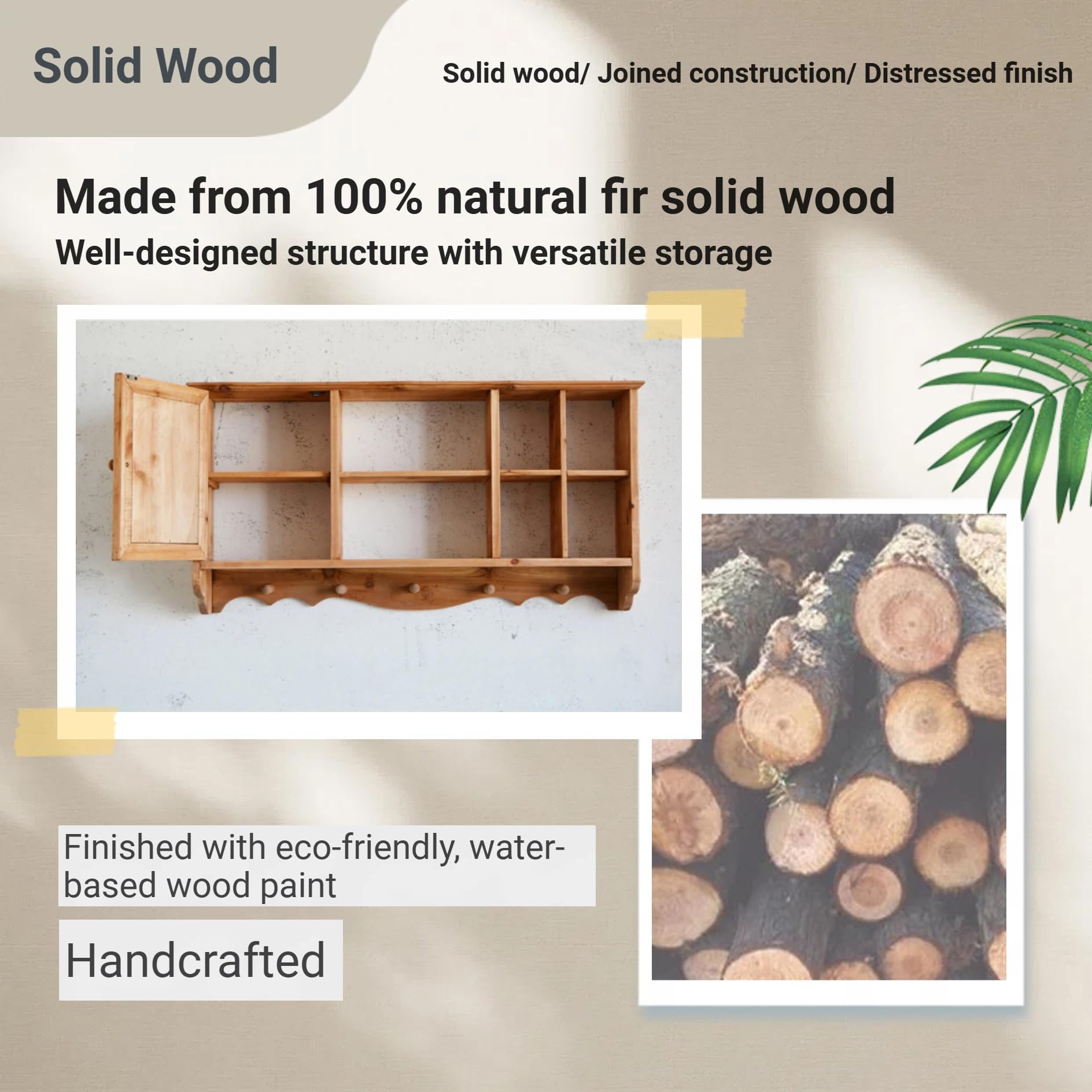 Wandregal aus Holz mit mehreren Schlitzen, platzsparender Hängeschrank mit Türen und 5 Hoo schwebendem Sto Rack für Wohnzimmer, Schlafzimmer, Küche, Dekor (Holz 1)