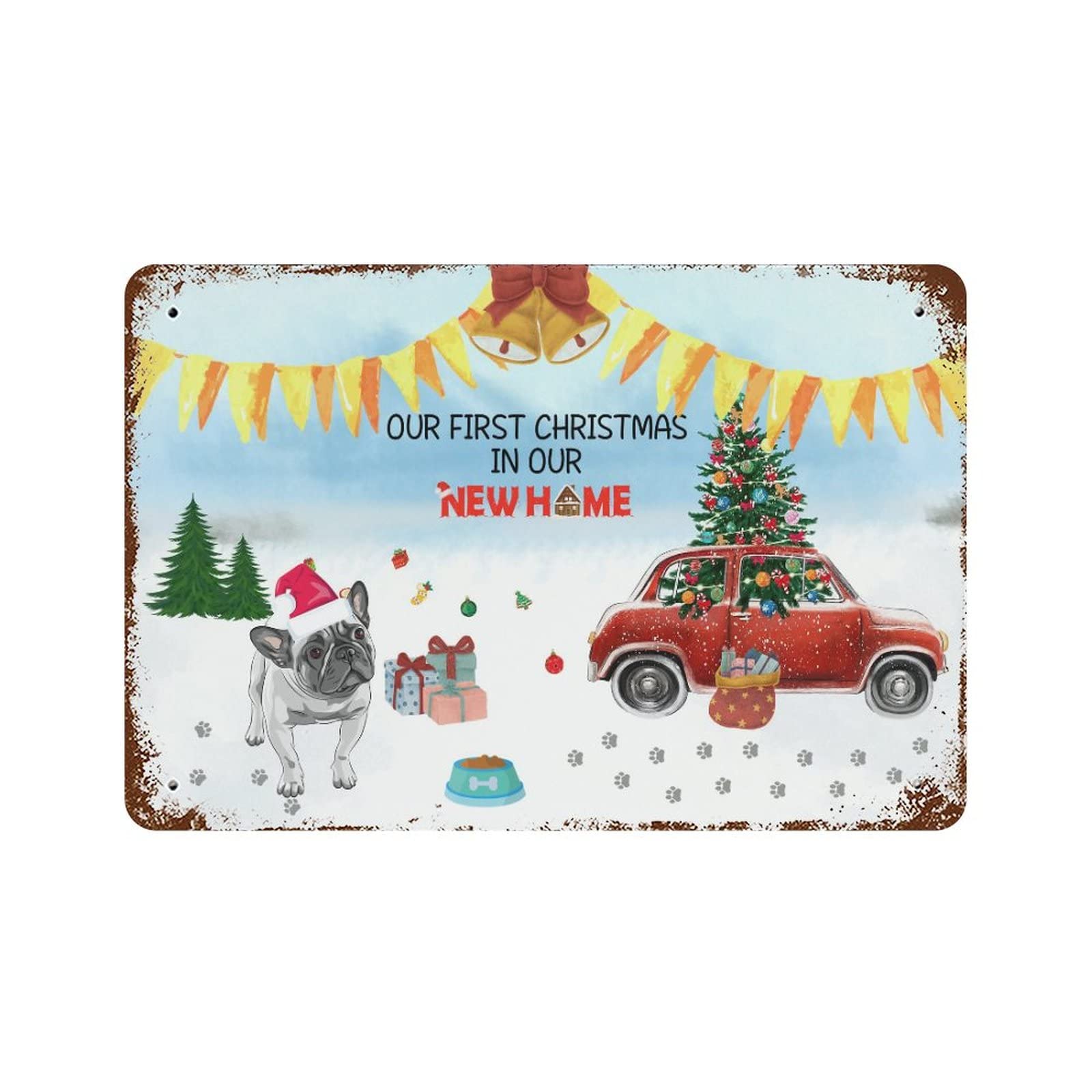 Panneau en métal Christmas imprimé pour décoration de Noël intérieure et extérieure 30x45 cm