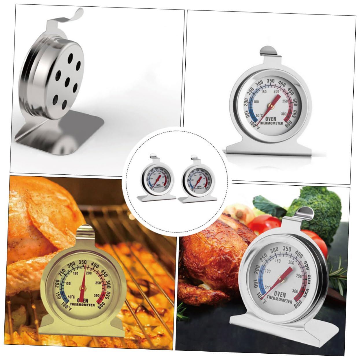 Cabilock 2Pcs Stainless Steel Oven Thermometers Accurate Measurement for Baking Barbecue Cooking Easy to Read Dial Range Compact Design