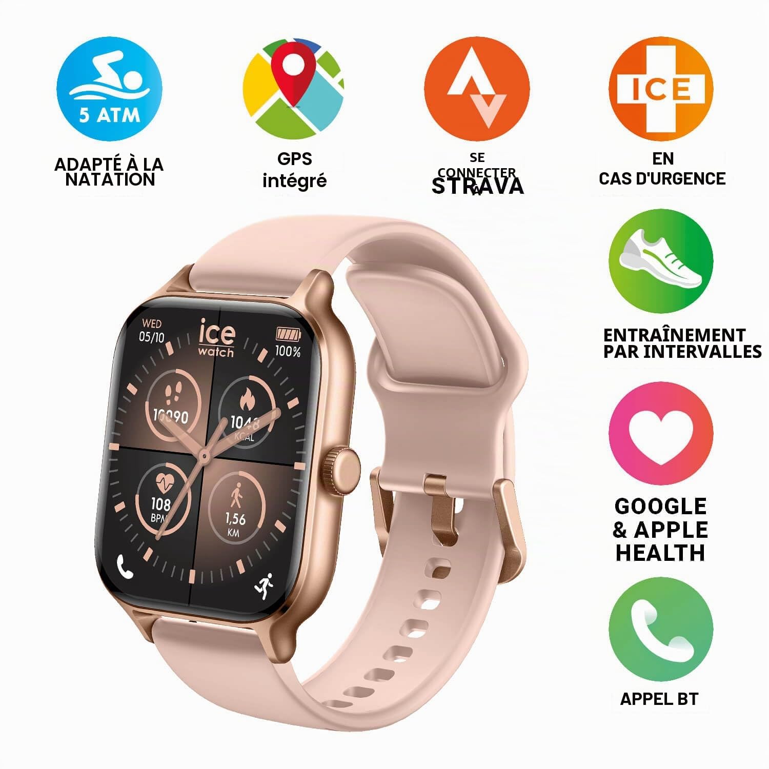 ICE-WATCH - Ice fit RT 3.0 Rose-Gold Nude - Montre connectée de Sport Rose-Gold pour Femme avec Bracelet en Silicone - 025278 (1,75 Pouces)