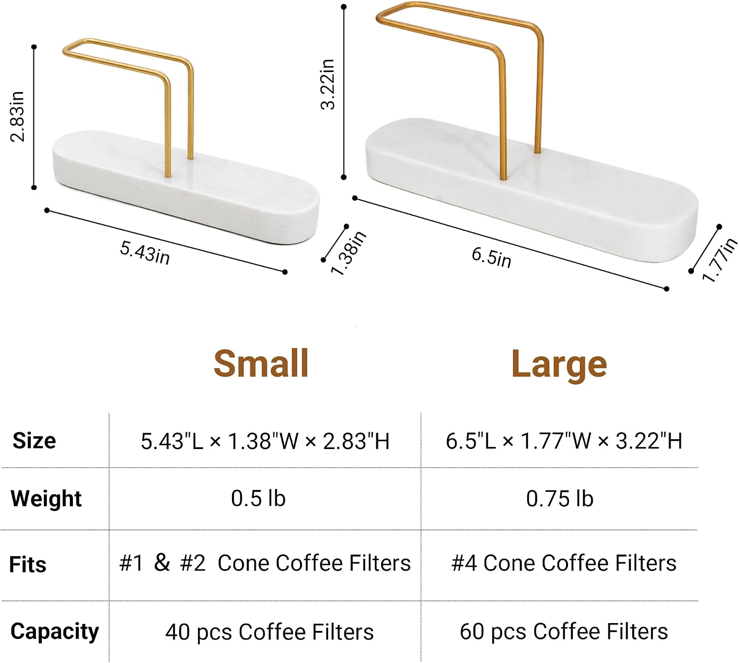 Coffee Filter Holder, Marble Base with Non-Slip Pad, White, Large
