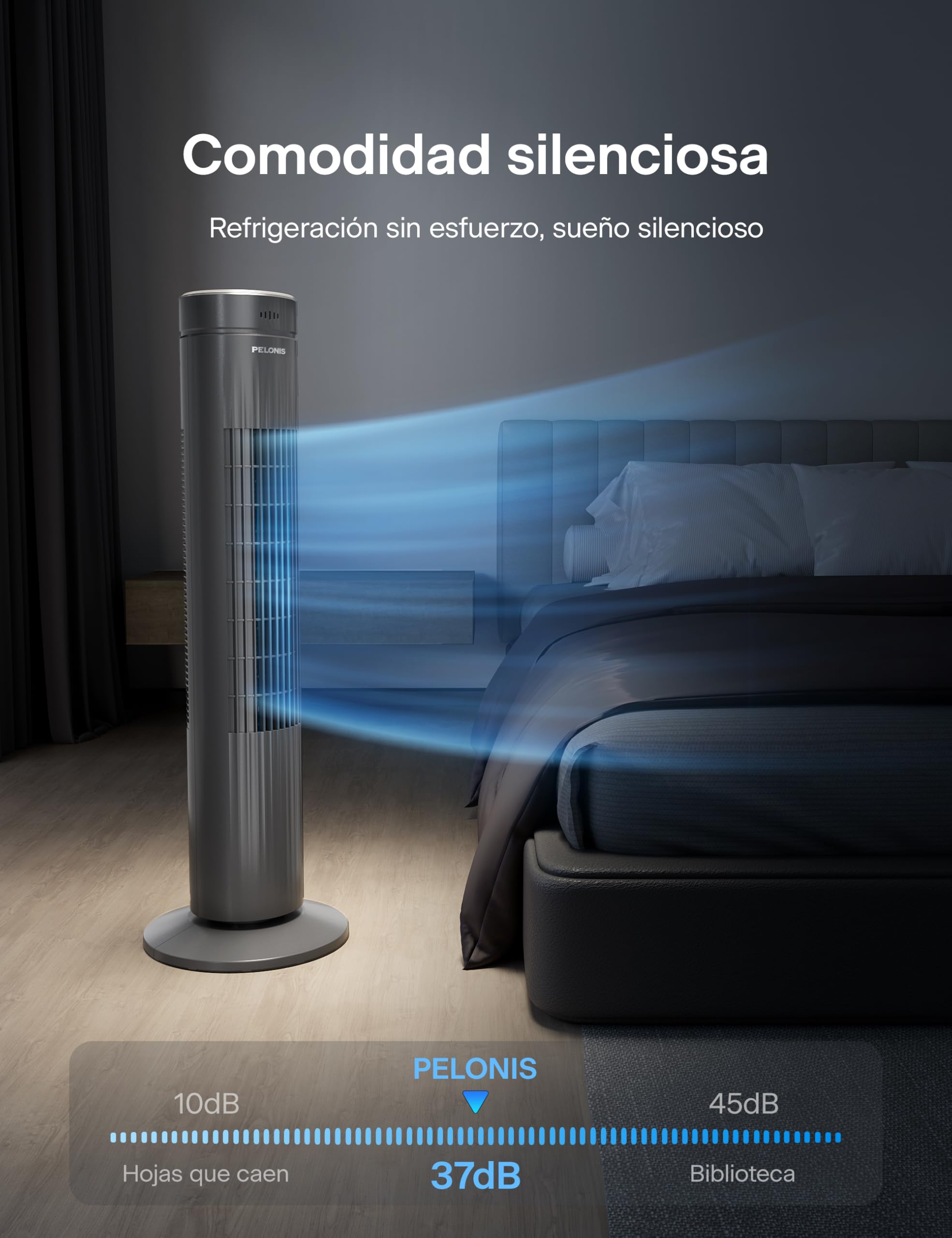 Pelonis 76CM Ventilador de Torre con Mando, 3 Velocidades Ajustables, Enfriamiento Ultra Silencioso, Temporizador de 7 Horas, Perfecto para Hogar, Oficina y Dormitorio