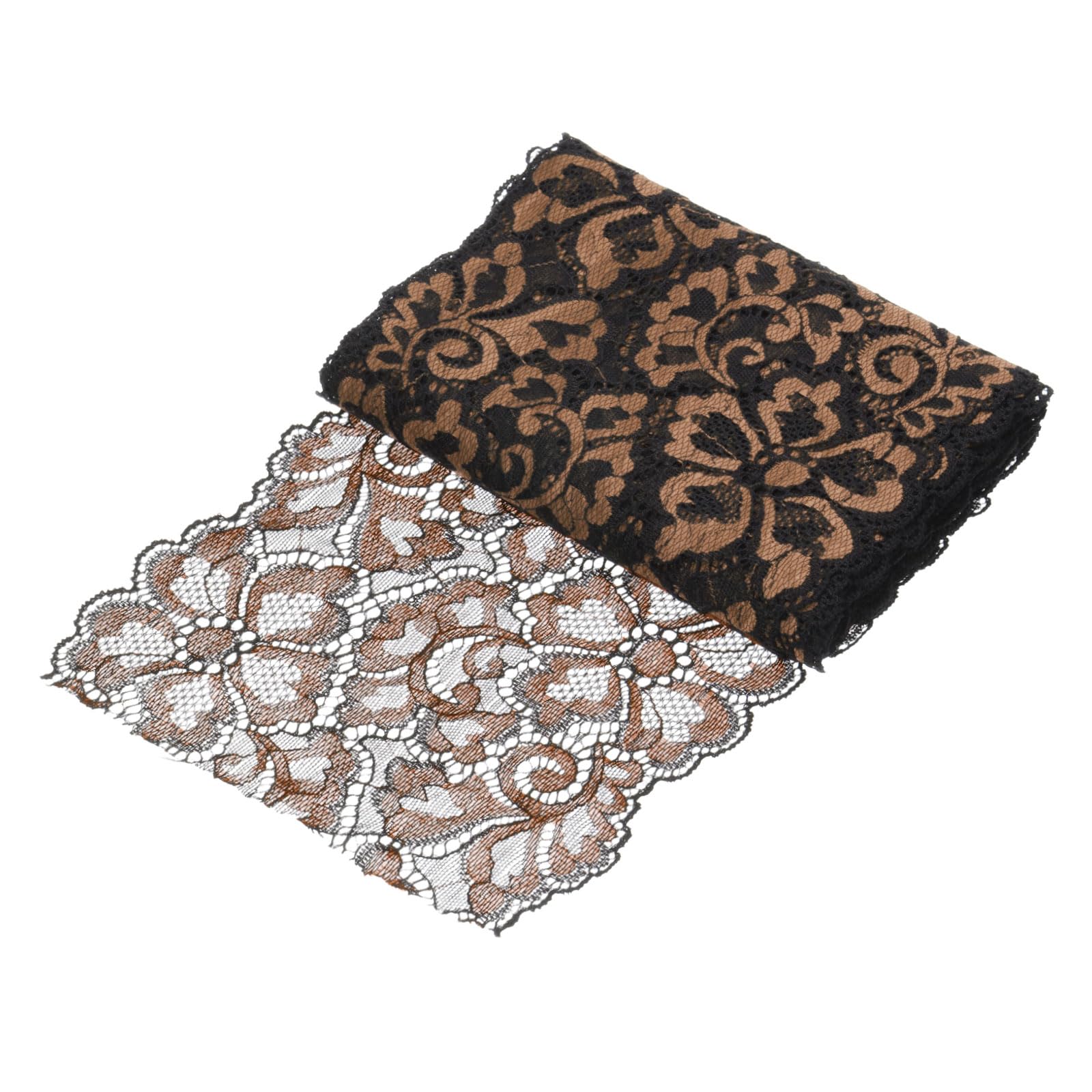 sourcing map 7.1 Inch Wide 5 Yard Lace Ribbon Floral Pattern Black+Dark Coffee Lace Trim Ribbon for Sewing Making,and DIY Crafts,Gift Wrapping,Wedding Decor