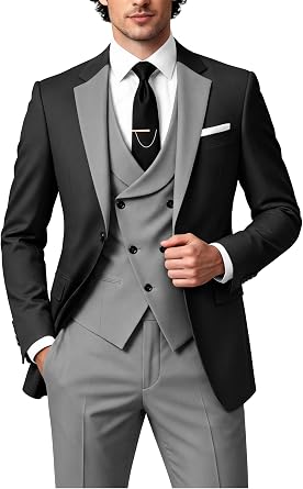 Wangyue Mens Suits 3 Piece Slim Fit Suit for Men Wedding Double Breasted Prom Tuxedo for Men Formal Dinner Party Suit