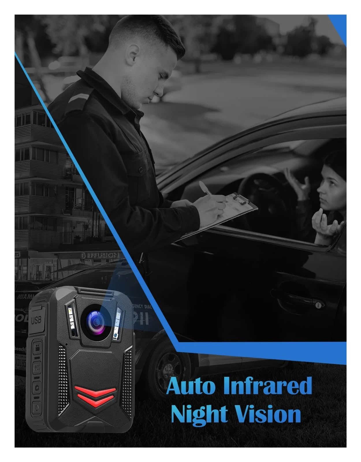 Kamera na ciało Zużyta kamera 2K 1440P Kamera noktowizyjna montowana na korpusie 2 baterie ze stacją ładującą GPS Kamera policyjna Bodycam z dźwiękiem i obrazem(Built in 64GB)