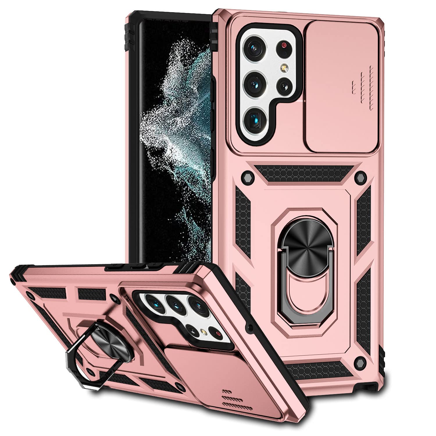 Hitaoyou Samsung Galaxy S22 Ultra Case, S023-rosegold, Heavy Duty Protective with Camera Cover & Kickstand, Military Grade Shockproof, Compatible with