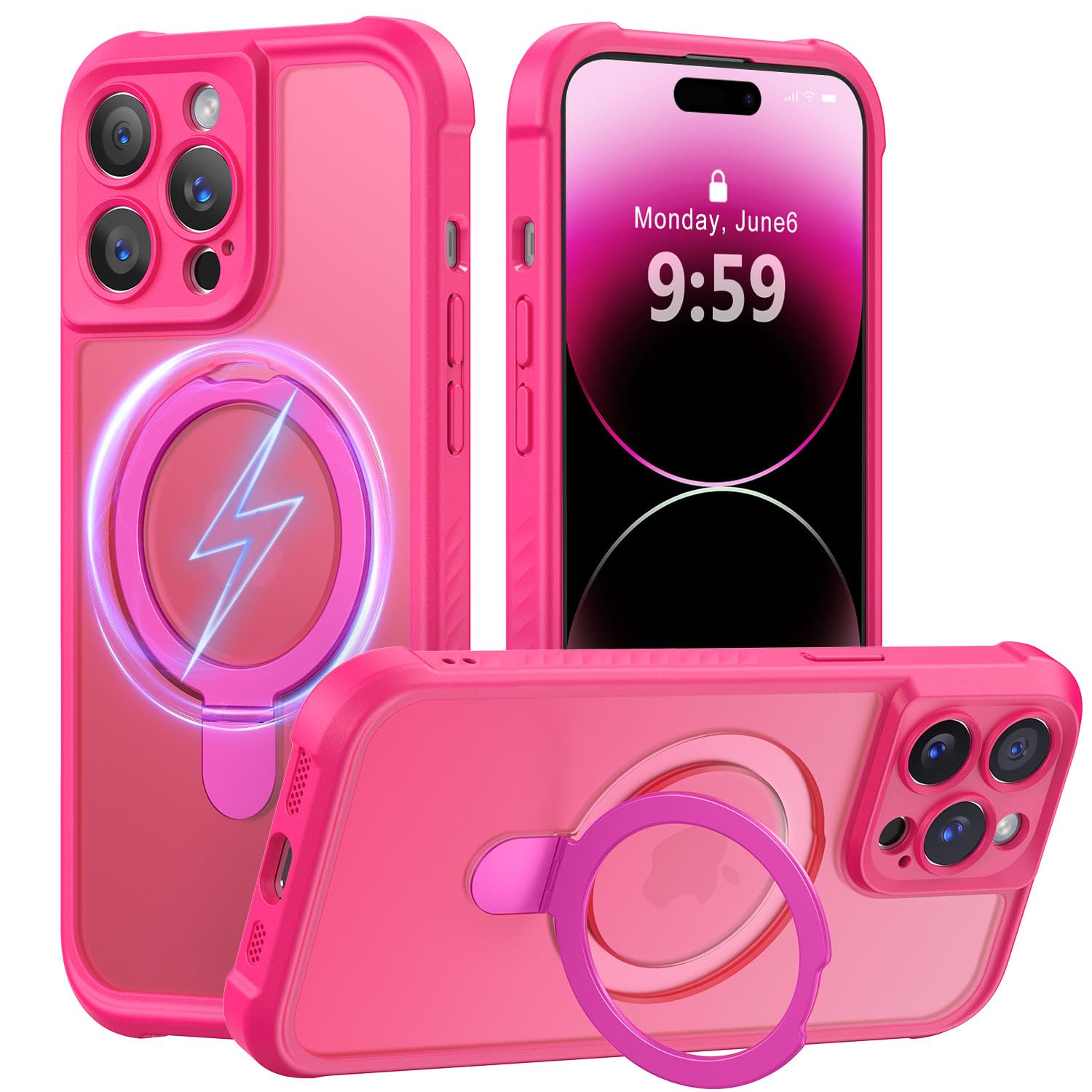 MOCCA Magnetic for iPhone 14 Pro Case with Stand,Hot Pink