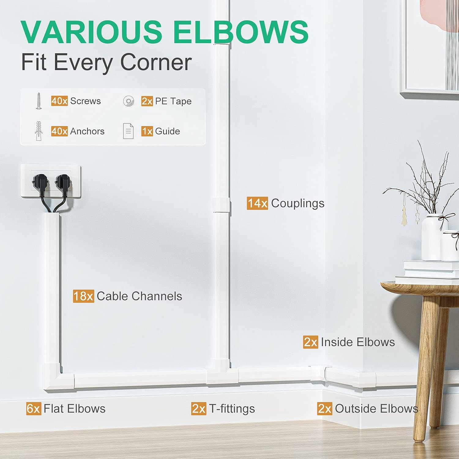 304in Cord Cover, Delamu Latching Cord Hider, Paintable Cable Concealer for Wall Mounted TV, Cable Hider PVC Raceway, Wire Hider Covers for Cords for Office & Home, 18×L15.7in W1.18in H0.6in, White : Electronics