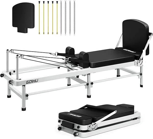 GOIMU Pilates Reformer, 91" Foldable Reformer Pilates Machine with High & Low Mode, 3 in 1 Pilates Equipment for Home Use with Springs and Cords
