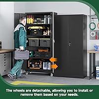 Vista 4 de Letaya Armarios de almacenamiento de metal para garaje con puerta con cerradura y estantes ajustables, gabinetes de herramientas de acero