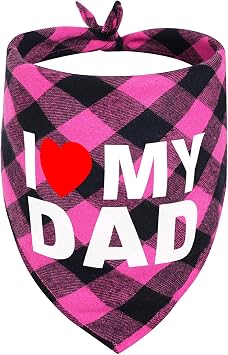 Cute Plaid Dog Bandana Washable Pet Triangle Scarf for Small, Medium, Large Dogs and Cats, Adjustable Pet Accessory for Birthday, Wedding and Christmas Pink I Love My Dad, Medium
