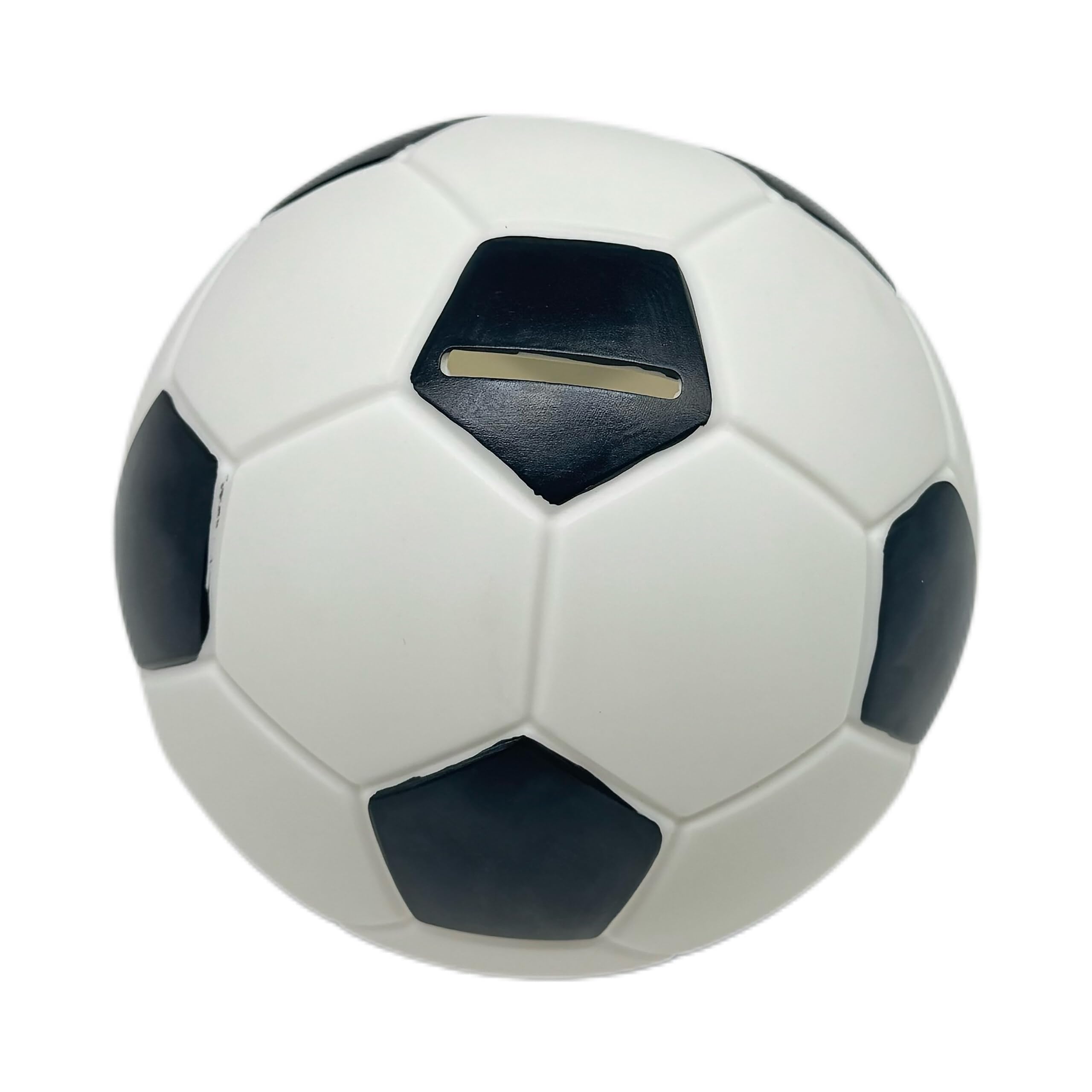 Tirelire ballon de foot en noir et blanc objet déco solide diamètre 15cm
