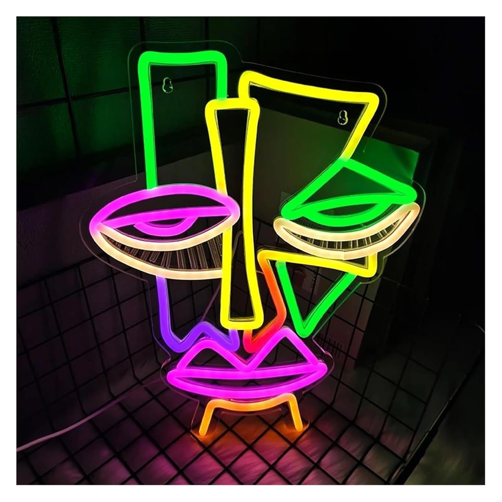 Lampada da tavolo a forma di maschera strana al neon per cinema, teatro, accessori per la casa, soggiorno, 28,5cmx35cm neon