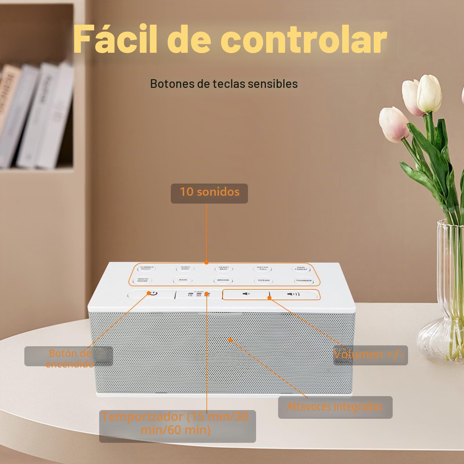 BIGMONAT Máquina De Ruido Blanco Portátil Para Adultos, Con Carga USB y 10 Sonidos Naturales - Para Privacidad De Oficina y Reducción De Ruido (Blanco)