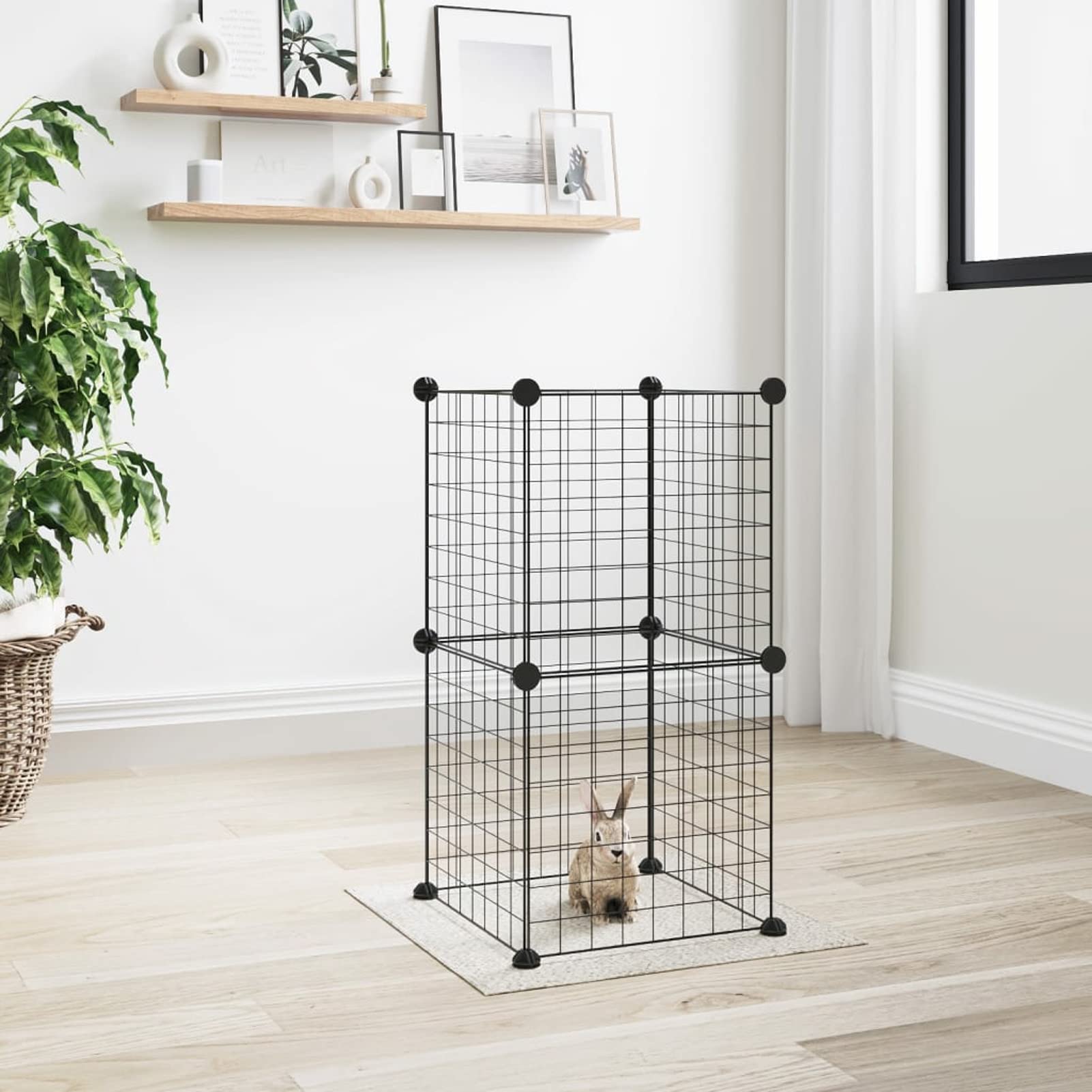 Homgoday Klatka dla zwierząt domowych 8 paneli czarna 35 x 35 cm stal, dekoracja klatki dla psa wewnętrzna klatka dla psa Kennel dla psów klatki dla psów ogrodzenie dla psów na zewnątrz model 3114031