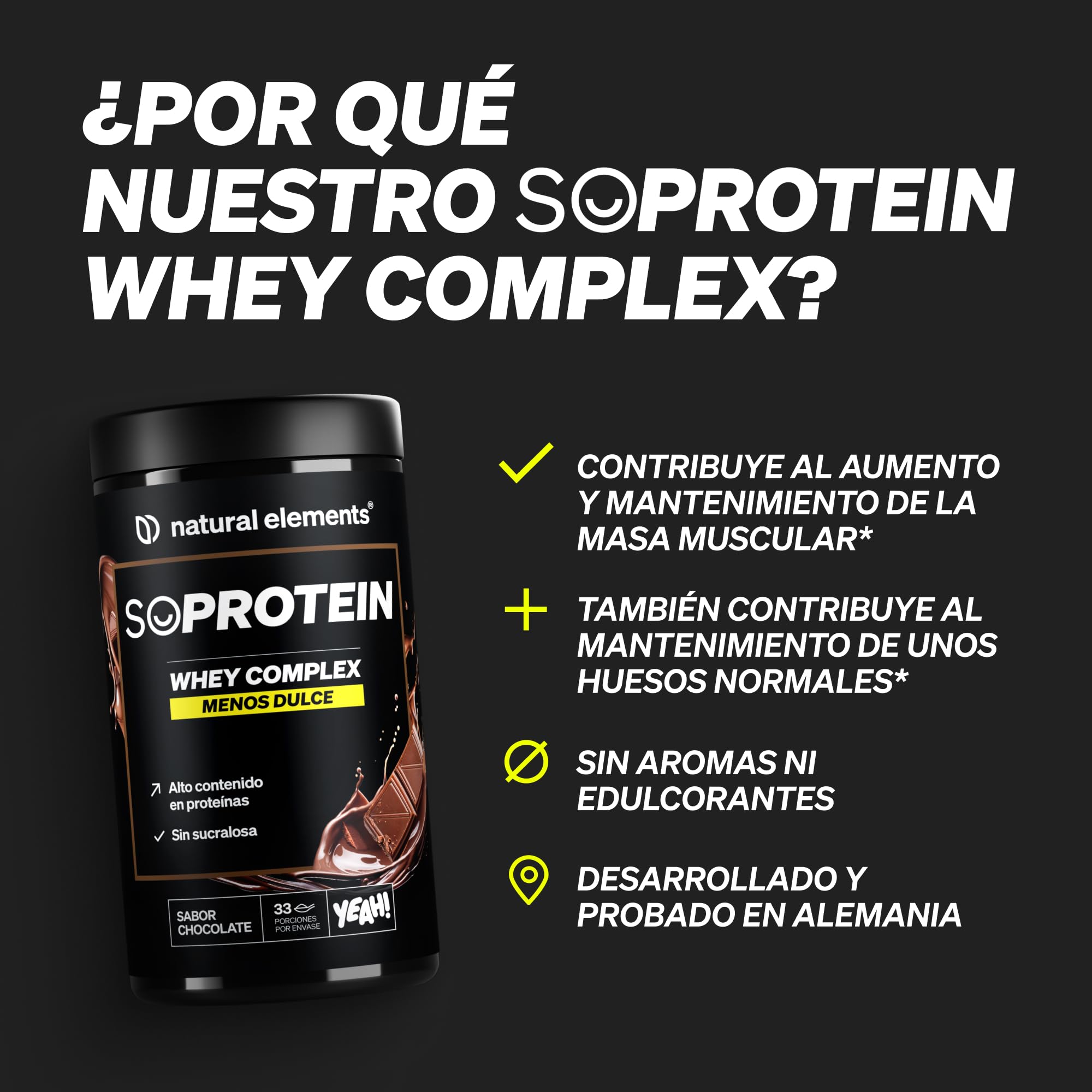 Whey Protein 1kg - Sabor Chocolate - 23 gr proteína por porción + 8 BCAA - Apoyo para el aumento y desarrollo muscular* - Proteína Whey sin Aromas ni edulcorante - Probado en laboratorio