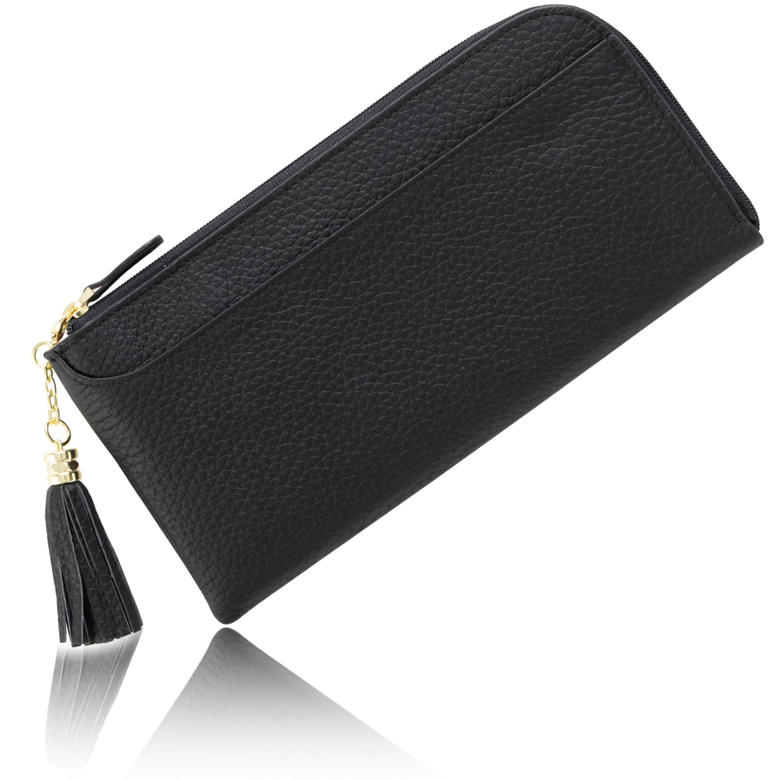 GRAV Wallet [Magazine Featured] Long Wallet 2-Fold Wallet Mini Wallet Women's Compact Genuine Leather Slim L-Zip Skimming Prevention Coin Purse Bill Compartment Large Capacity Card Slot Gift, Black : 