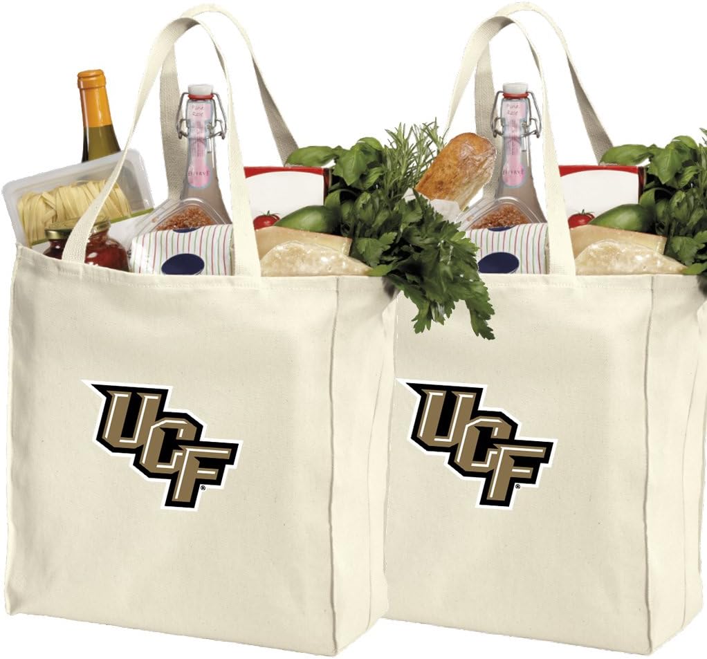 Broad Bay University of Central Florida Shopping Bags or Reusable UCF Grocery Bag 2Pc SET NATURAL COTTON