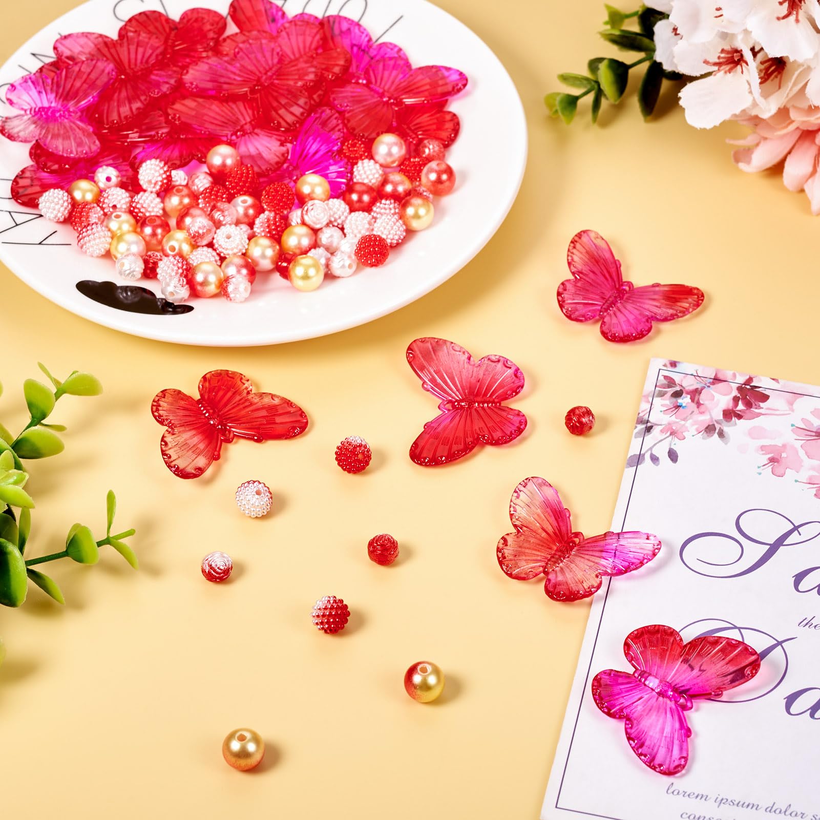 Beadthoven 100pcs Acrylic Beads Gradient Butterfly Rose Berry Imitation Pearl Beads Bulk for DIY Bracelets Necklaces Mobile Phone Chain Jewelry Making - Image 4