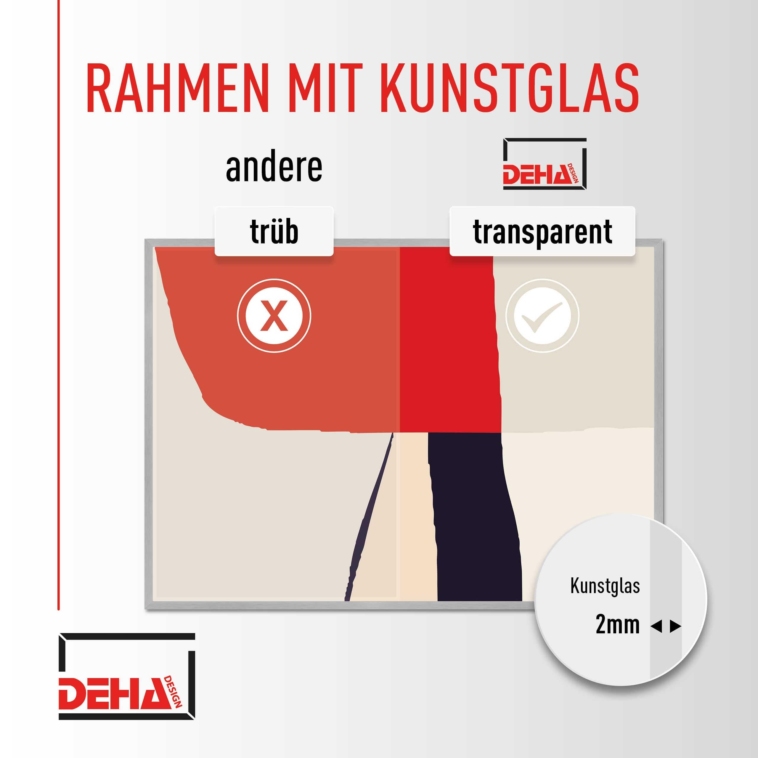 DEHA Design Bilderrahmen, 42 x 59,4 cm (A2), Aluminium, Schwarz matt, Posterrahmen zum Aufhängen im Hoch- & Querformat, bruchsicheres Kunstglas, Tribeca