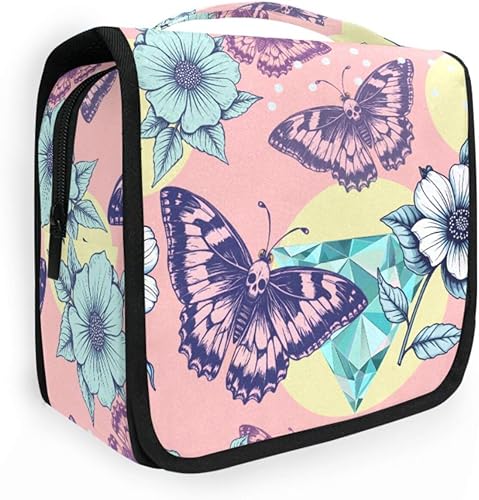 Miniatura 20 de Neceser colgante con calavera y mariposa de llama, bolsa de maquillaje de viaje para artículos de tocador, organizador de artículos de aseo portátil