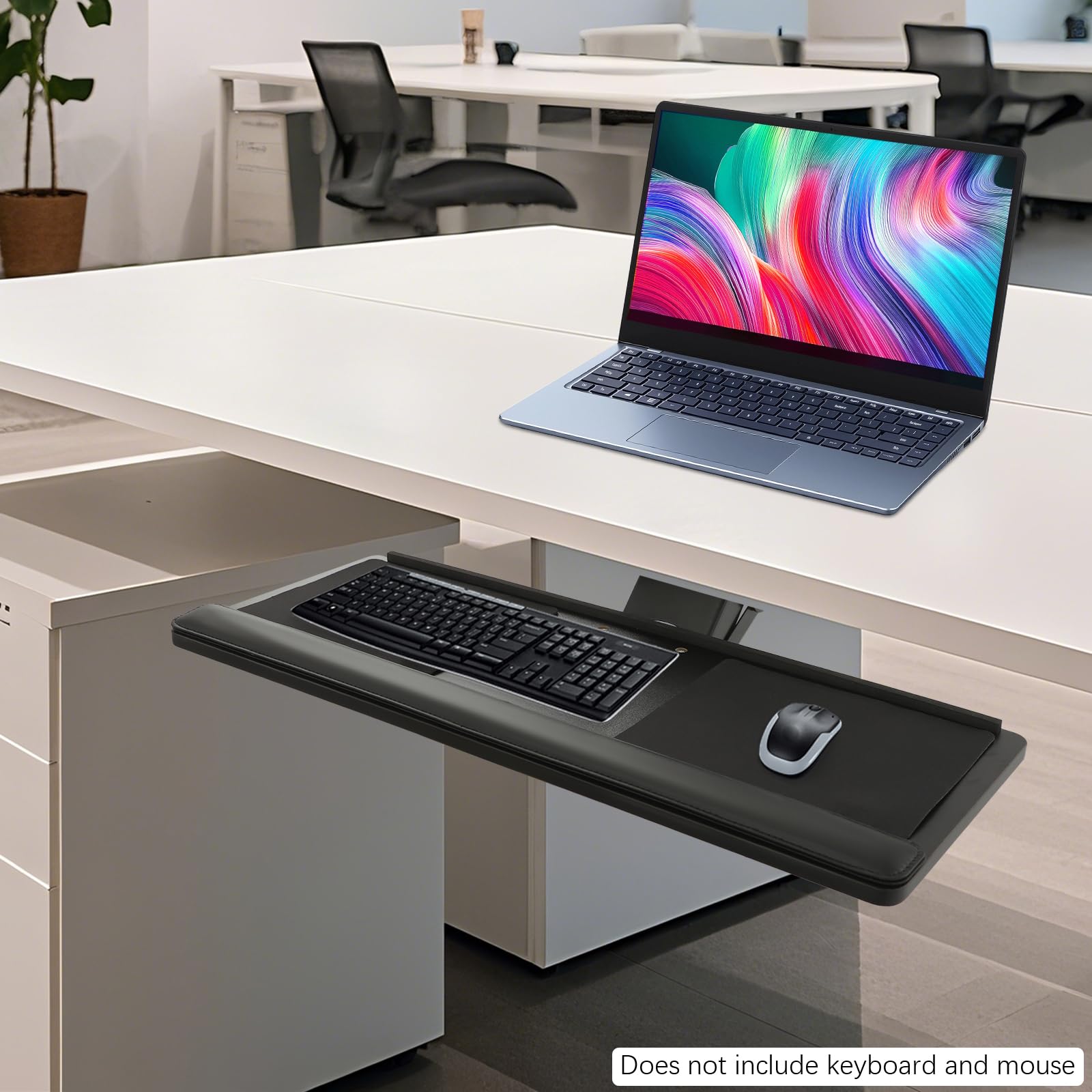 Supporto per tastiera e mouse per scrivania, supporto per tastiera, girevole a 360°, regolabile in altezza, 25,59 x 10,04 pollici, con tappetino per mouse nero