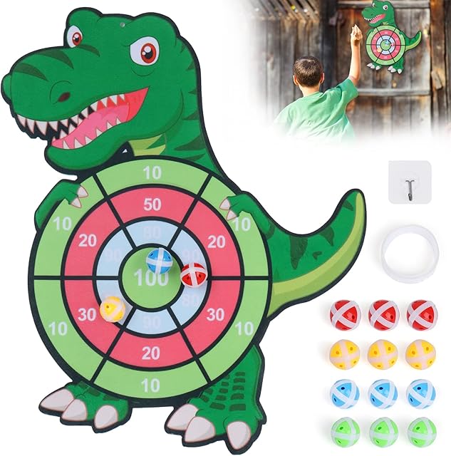 Boyigog Dinosaurs Felt Dart Board Set,50cm Dart Board Toys with 12 Sticky Balls and Adhesive Tape,Foldable Dart Board Toy for 3 4 5 6 7 8 Year Old Boys Girls Kids Gifts