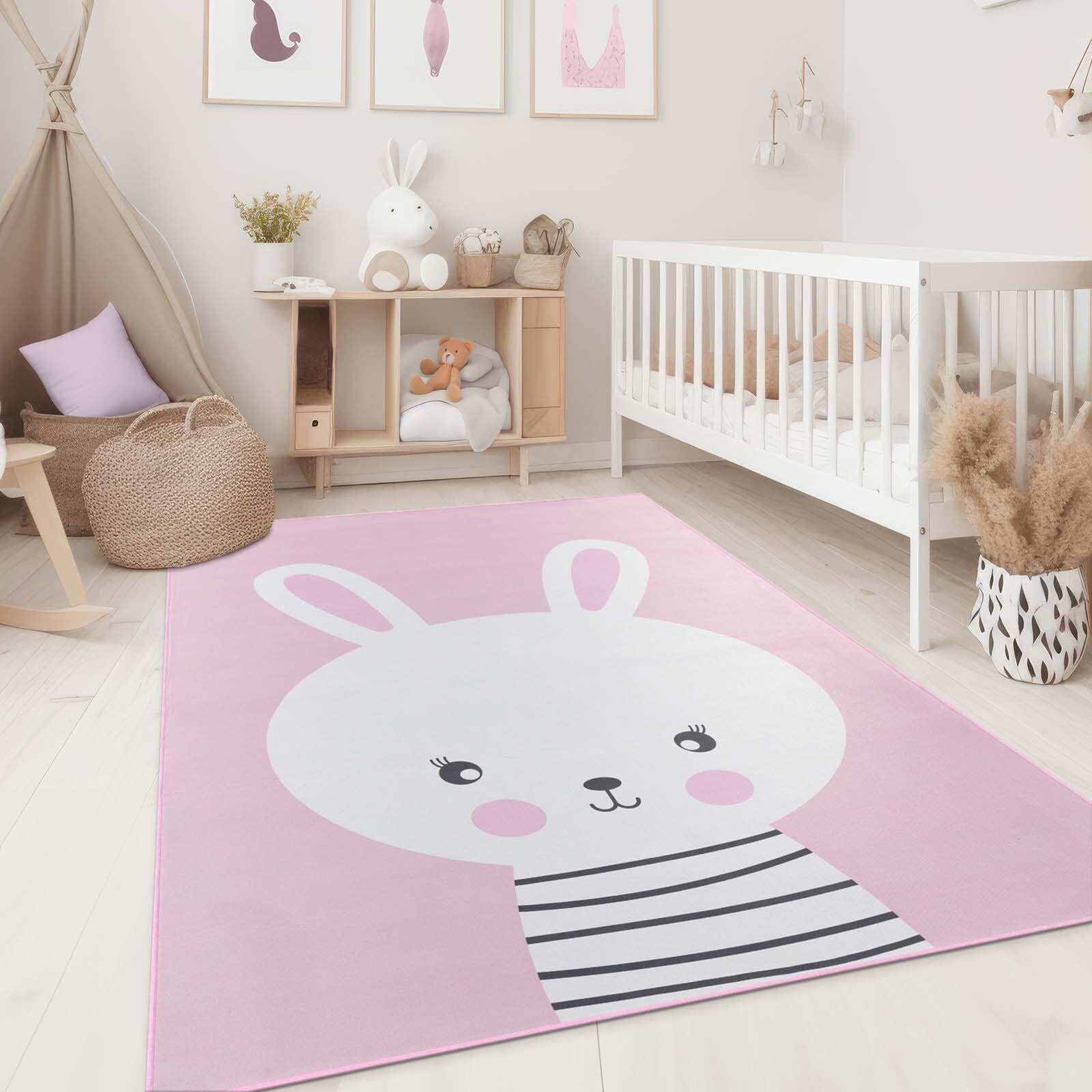 Taracarpet Kinderzimmer Teppich Fresh Kids Tiere Hase Rosa für Jungen und Mädchen 120x170 cm