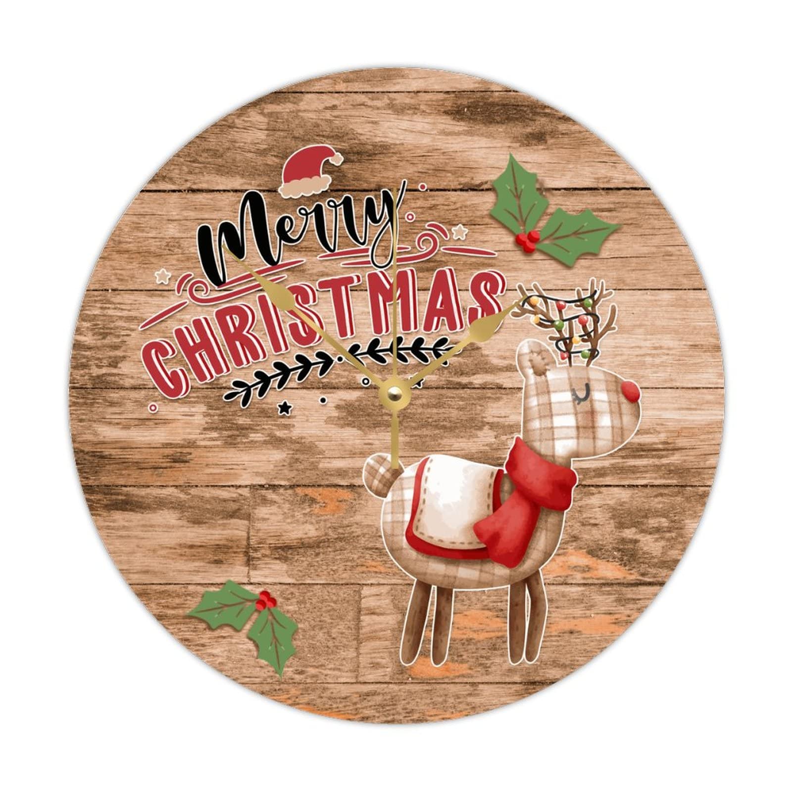 Horloge en bois de Noël 38 cm silencieuse pour ambiance de chambre