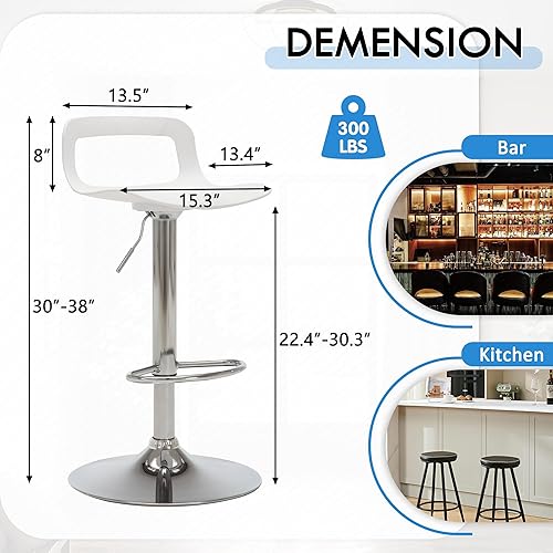 Miniatura 3 de LSSPAID Juego de 4 taburetes de bar, taburetes de bar ajustables en altura de mostrador, sillas de bar de metal para isla de cocina, color blanco