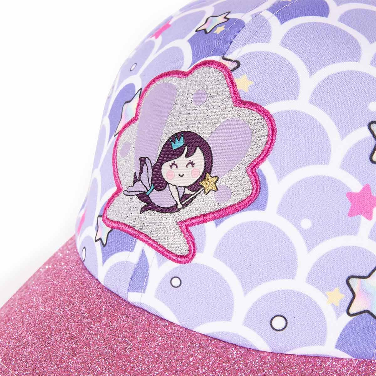 Milk&Moo Little Mermaid Glitter Adjustable Girls' Baseball Cap – Ages 4–6, Breathable Sun Protection Summer Hat with Mermaid Embroidery Multicolor