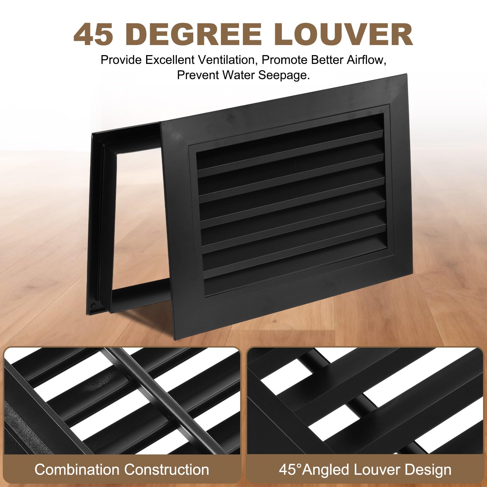 PATIKIL 2Pcs 12" x 8" Grille D'Aération Pour Porte Couvre-Lames Noir