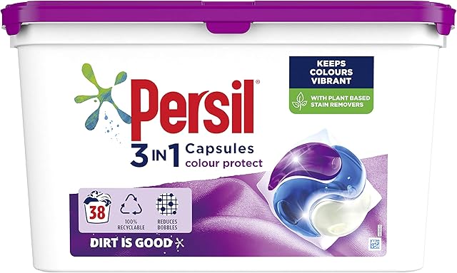 Persil Colour 3 in 1 Laundry Detergent Washing Pods Capsules Tablets (38 Wash) Keeps colours vibrant, Brilliant Plant-Based Stain Removal With Comfort Freshness, Biodegradable ingredients