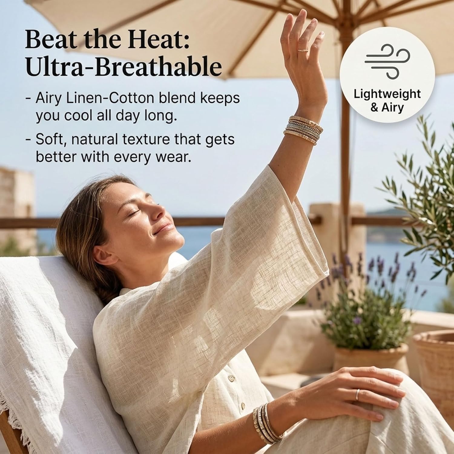 Women’s Batwing Sleeve Linen Cotton Two-Piece Set, Effortless Chic Silhouette, Breathable Natural Fabric