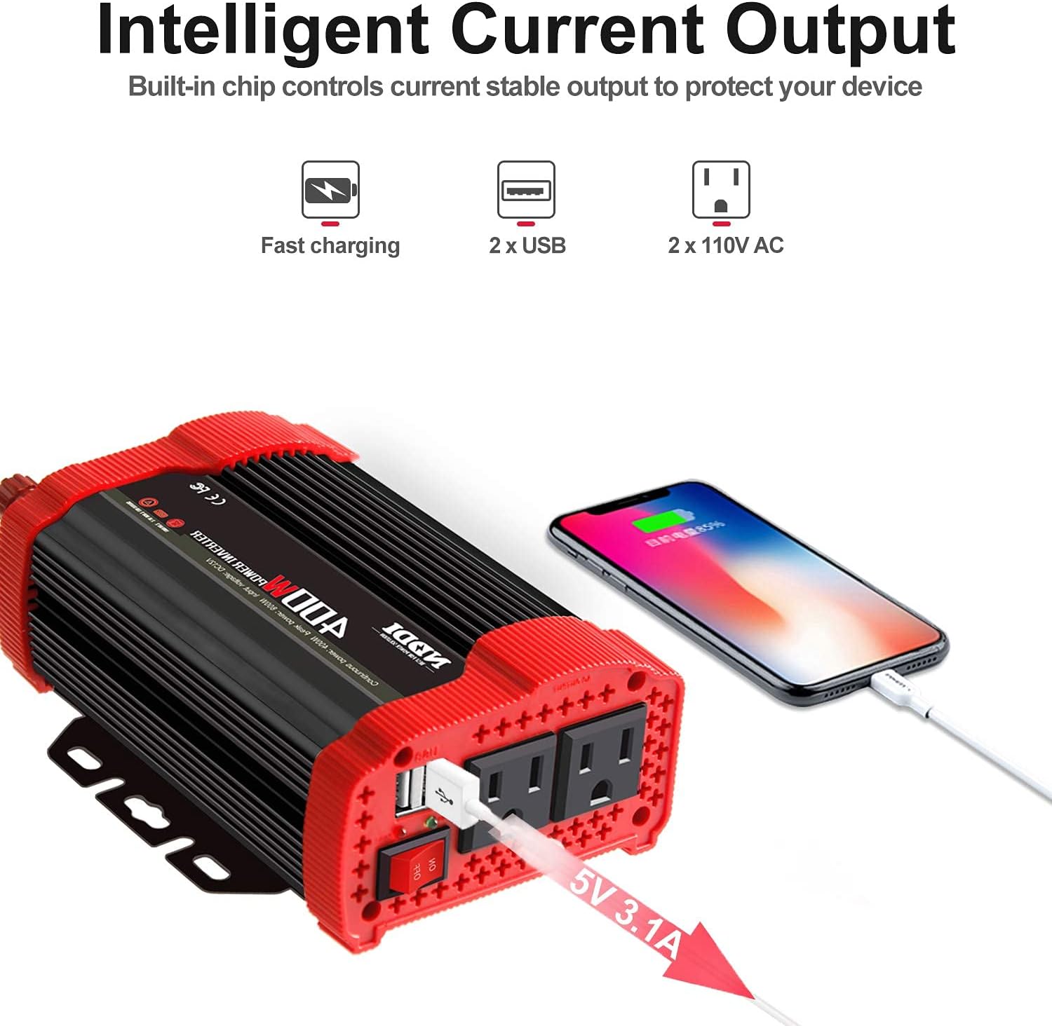 Uр Tо 40% оƒƒ 400W Car Power Inverter, DC 12V to 110V AC Converter with 2 Charger Outlets and Dual 3.1A USB Ports Cigarette Lighter Socket Adapter