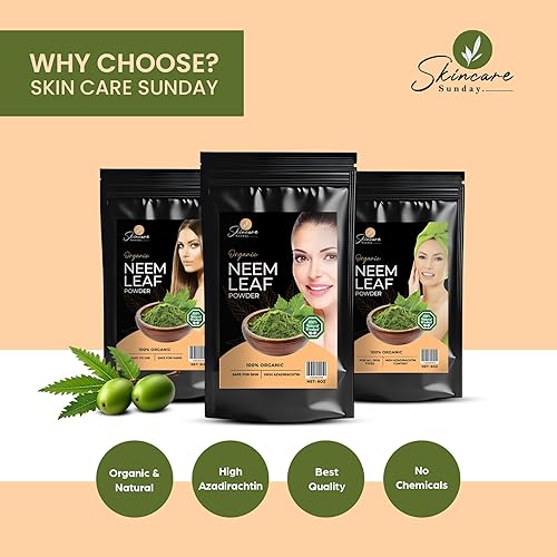 Miniatura 4 de Polvo orgánico de hoja de neem para piel, cabello y baño, puro y natural, mejora el brillo, 8 onzas