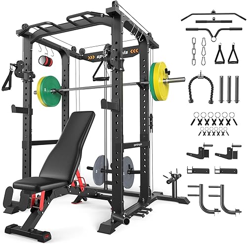 Miniatura 22 de Sportsroyals Jaula de Potencia, Rack de Potencia Multifuncional de 1600 libras con Sistema de Cruce de Cable Ajustable y Más Accesorios