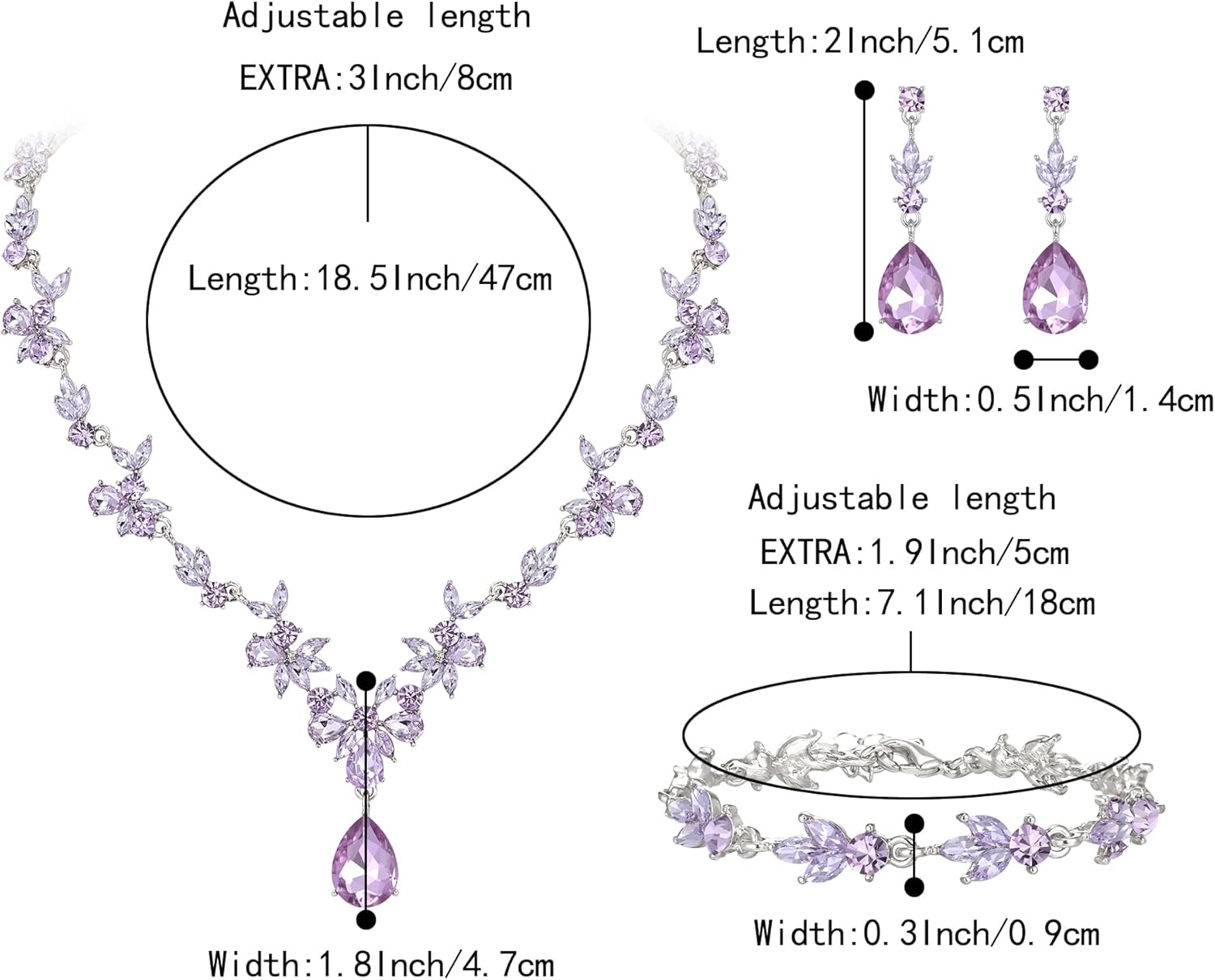 BriLove Wedding Jewelry Set for Women Bride, Y-Necklace Tennis Bracelet Dangle Earrings Crystal Teardrop Marquise Cluster for Bridal Bridesmaid - Image 6