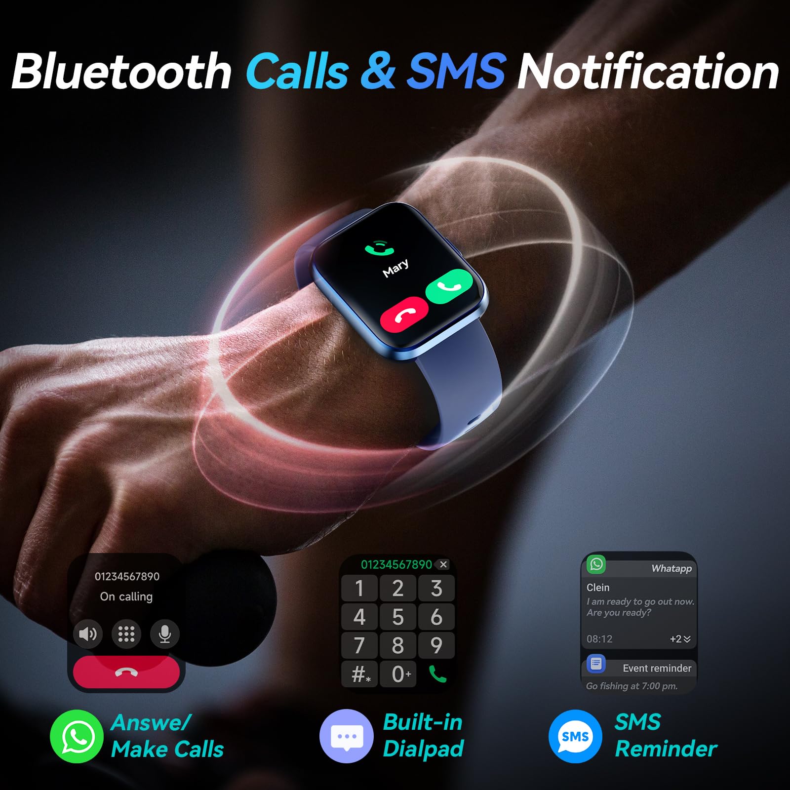 Fitpolo ID208P Smartwatch Uomo Donna, 1.8" Orologio Fitness IP68 Effettua/Risposta Chiamate 100+ Sportive, Contapassi/Sonno/Cardiofrequenzimetro/SpO2, Compatibile con Samsung/Xiaomi/Huawei/Oppo/iPhone