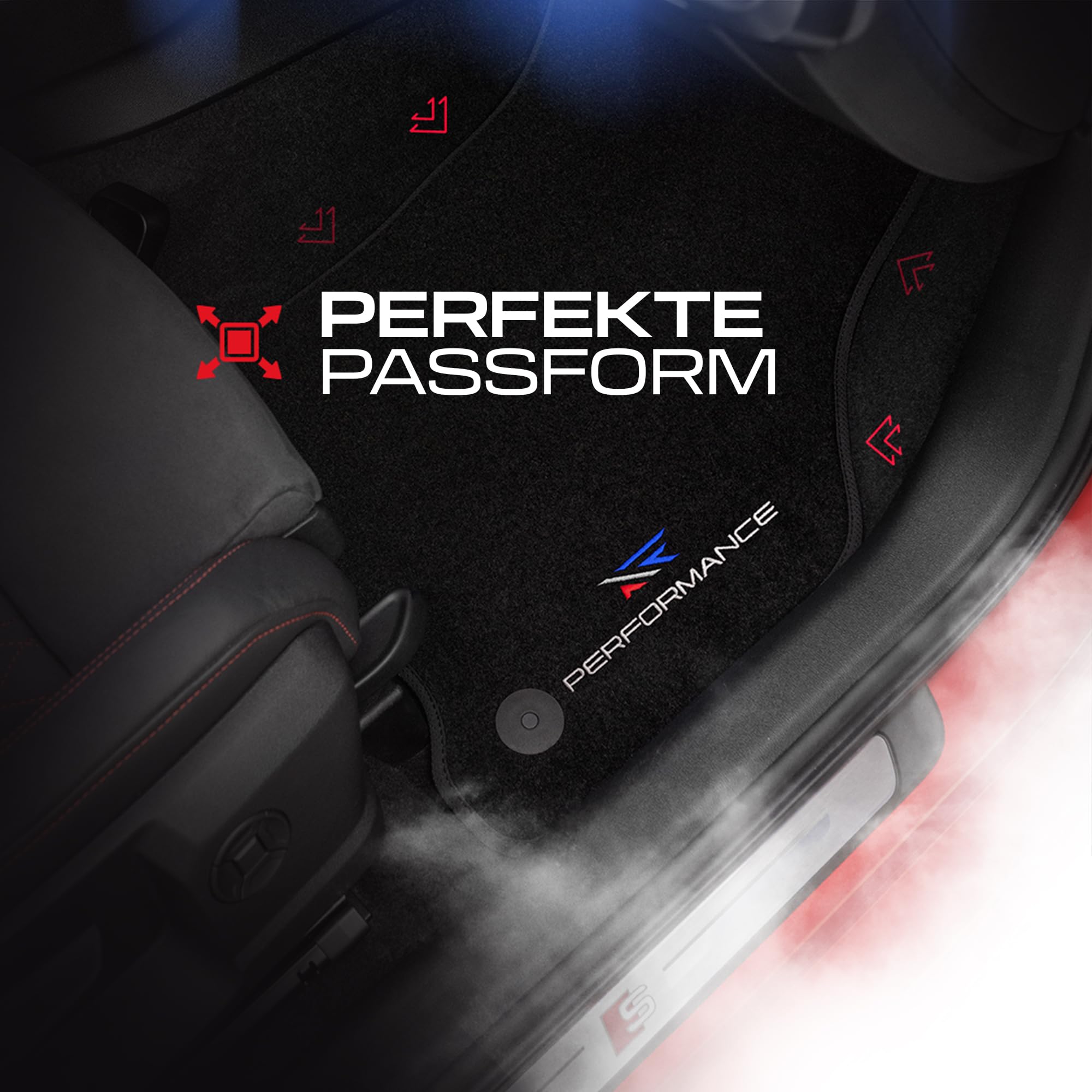 PERFORMANCE Alfombras coche de velour personalizadas adecuado para BMW Serie 5 E39 1995-2004 - Standard, Perforado, azul blanco rojo -Bordado CNC preciso, ribete perforado de diseño, alfombrillas de c