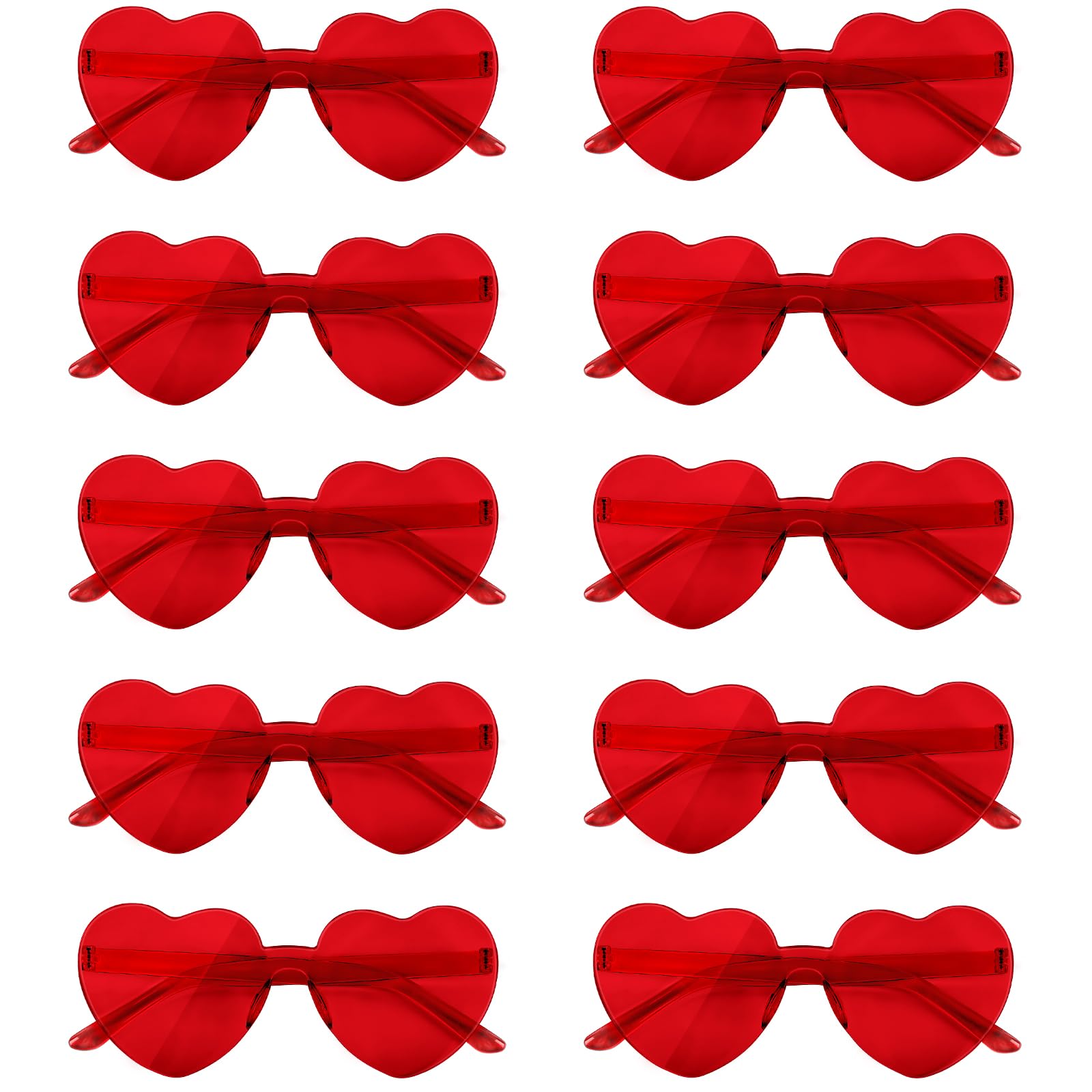 NACHLYNN 10 Pairs Heart Sunglasses Women Rimless Heart Shaped Sunglasses Candy Color Glasses for Costumes Cosplay (Red)