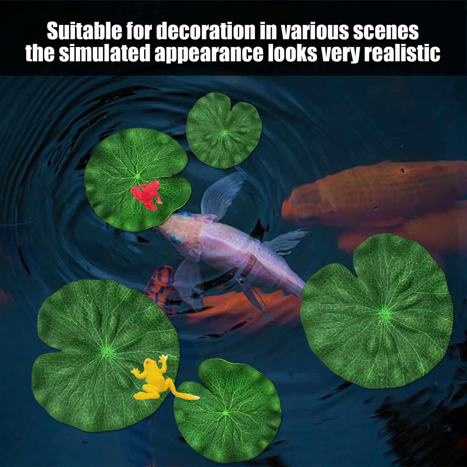 8 Feuilles De Lotus Simulées, 4 Grenouilles Décoratives, Feuilles De Lotus Flottantes, Feuilles De Lotus Placées, Adaptées À La Décoration D'Aquarium Et D'Étang