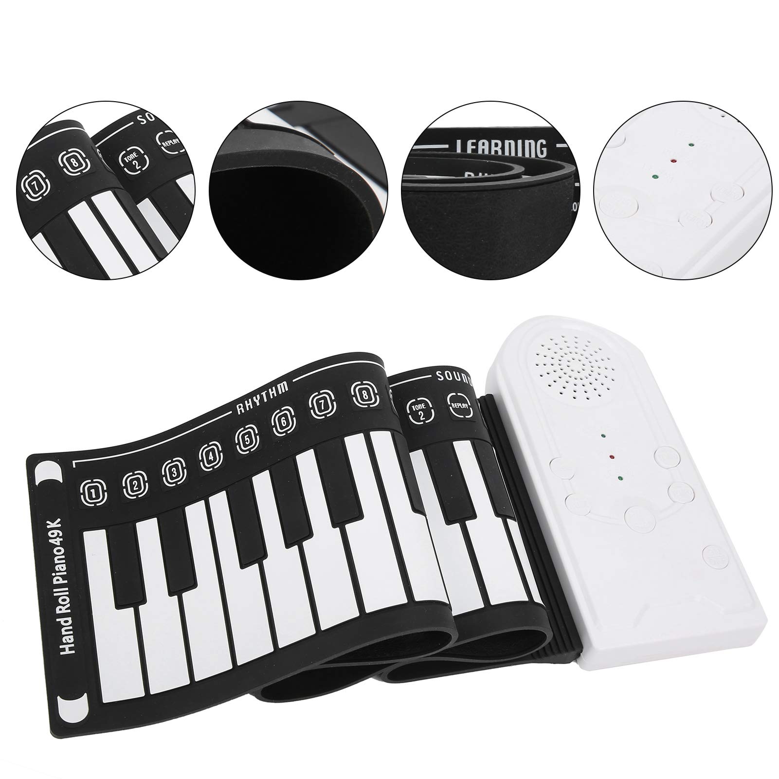 Piano enrollable de 49 teclas, piano electrónico portátil con rollo de mano con 16 tonos, conexión USB, teclado de piano eléctrico portátil, teclado de música electrónica para principiantes, regalos