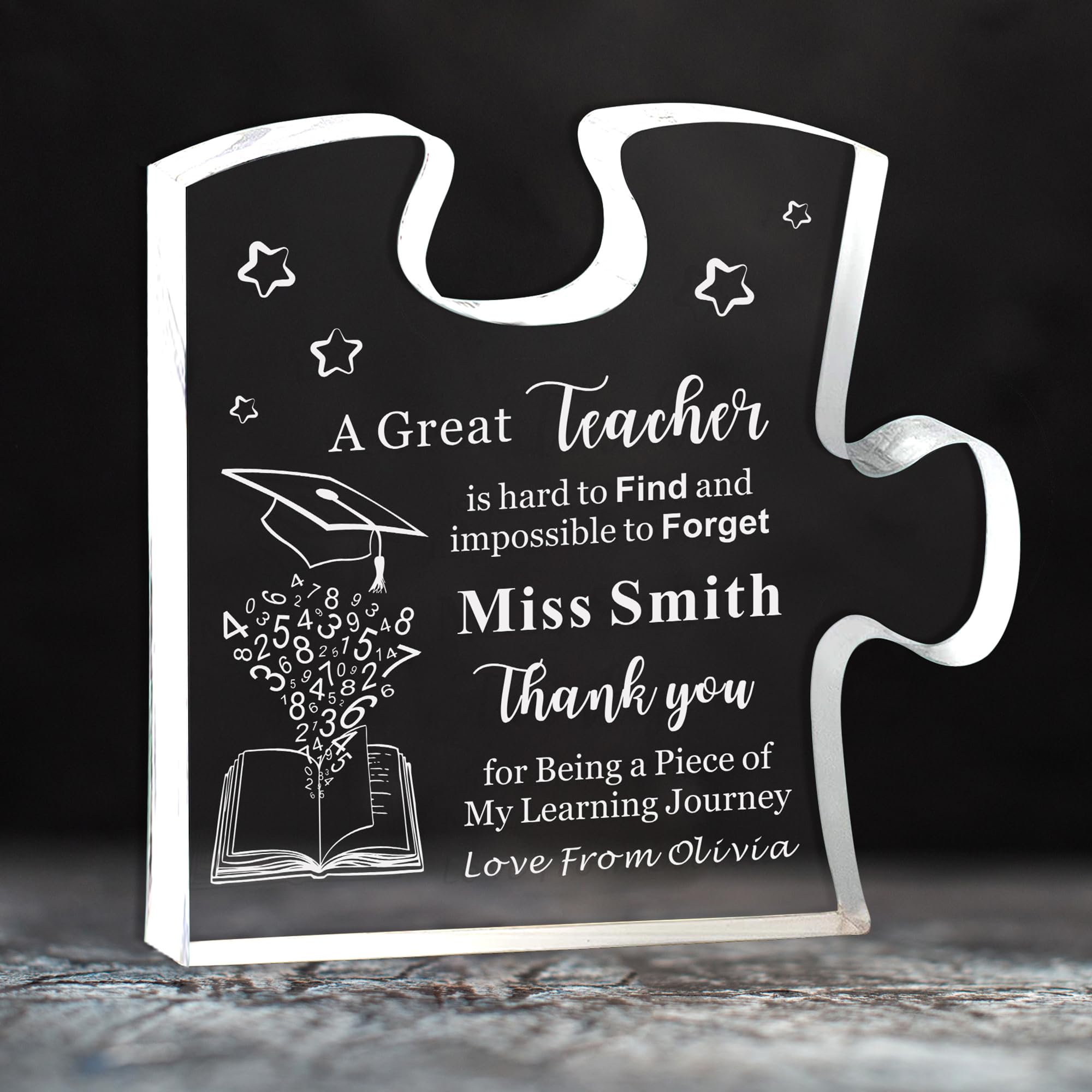 Thank You Teacher Gifts Personalised Thank You Gifts for Women Men Puzzle Shaped Acrylic Plaque Teachers Gifts Thank You Gift for Teacher Tutor Teaching Assistant End of Term Gifts (Design 1) โ image 1