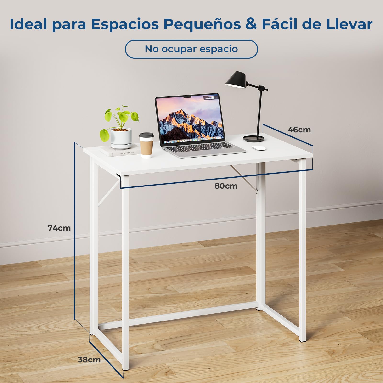 Dripex Mesa Escritorio Plegable, Compacto, Estable y Fácil de Montar, Mesa Pequeña Ordenador para Casa Oficina y Cualquier Poco Espacio, Color Blanco, 80 x 46 x 74cm