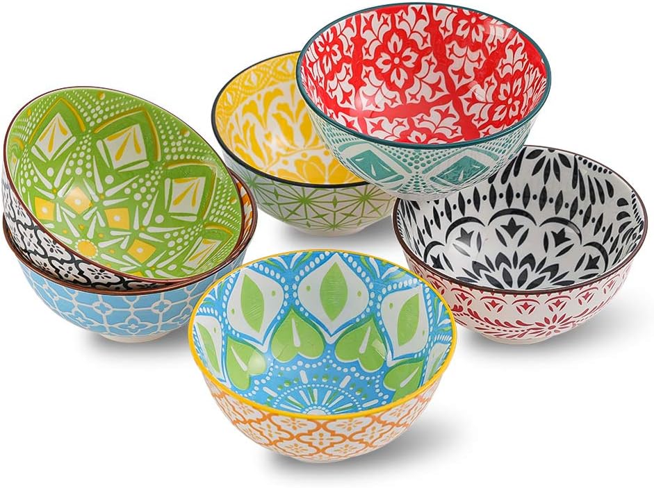 Porcelain Dessert Bowls Cereal Bowl - Ceramic Bowl Set of 6 - Colorful Small Bowls for Ice Cream | Soup | Cereal | Rice | Snack | Side Dish | Condiment Microwave and Dishwasher Safe -4.75 Inch(10OZ)