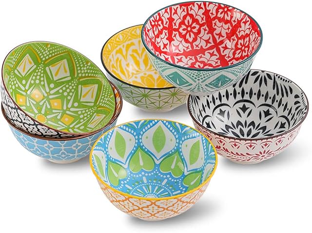 Porcelain Dessert Bowls Cereal Bowl - Ceramic Bowl Set of 6 - Colorful Small Bowls for Ice Cream | Soup | Cereal | Rice | Snack | Side Dish | Condiment Microwave and Dishwasher Safe -4.75 Inch(10OZ)