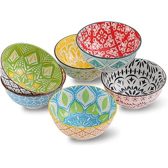 AHX Bowls Set   Small Cereal Bowl Dessert Bowls 300 ml   6-Piece Colourful Porcelain Bowl for Ice Cream Dessert Cereal Dessert Snack Rice 12 cm Diameter
