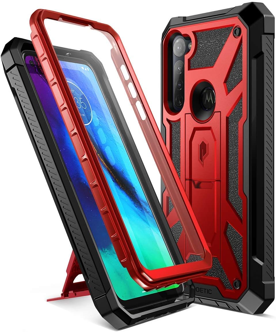 One-Day Sale: Up to 40% Off Poetic Spartan Series for Moto G Stylus 2020 Case, (Not Fit 2021 Version), Full-Body Rugged Dual-Layer with Premium Leather Texture Shockproof Protective Cover with Kickstand, Metallic Red